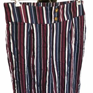 Hollister Burgundy & Blue Striped Cullote Pants